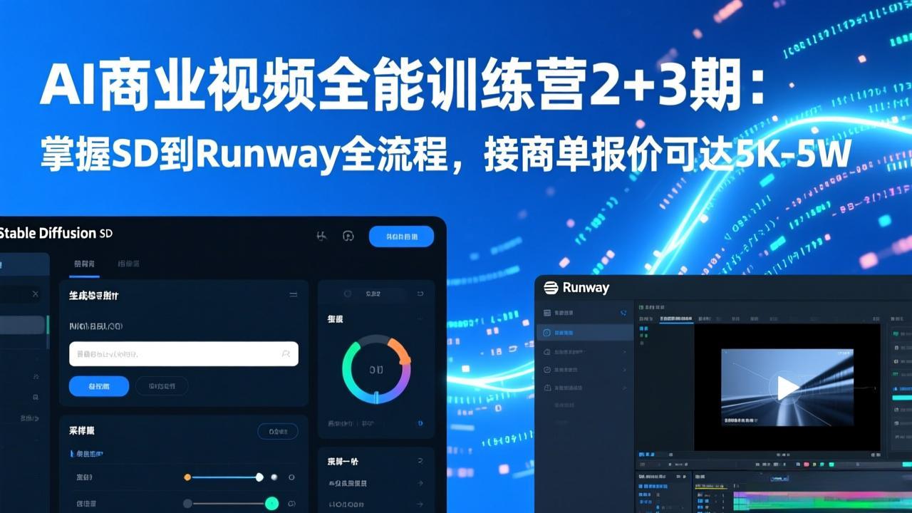 （17235期）AI商业视频全能训练营2+3期：掌握SD到Runway全流程，接商单报价可达5K-5W-宇文网创