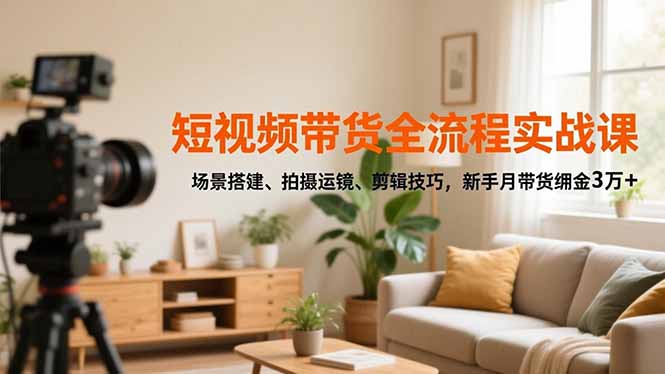 (16679期)短视频带货全流程实战课,场景搭建、拍摄运镜、剪辑技巧,新手月带货佣金3万+-宇文网创