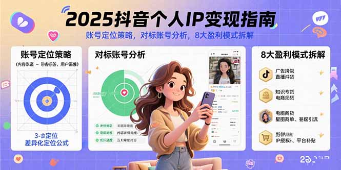 （15711期）2025抖音个人IP变现指南，账号定位策略，对标账号分析，8大盈利模式拆解-宇文网创