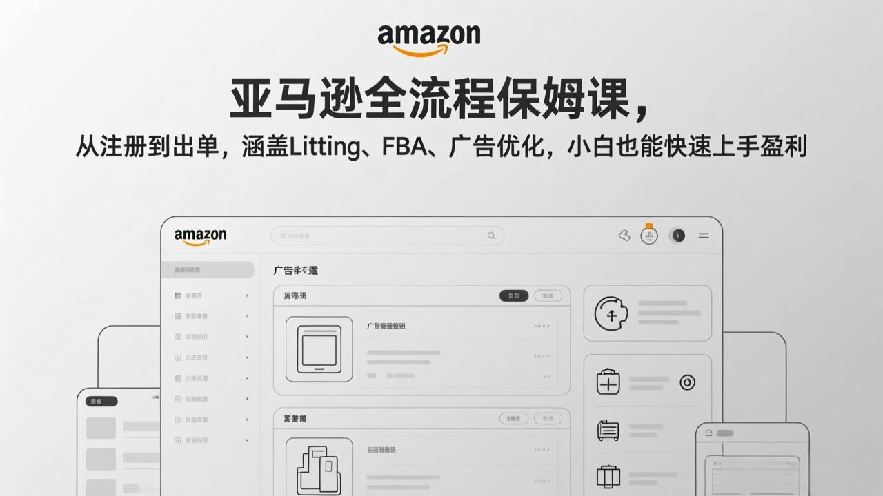 （17293期）亚马逊全流程保姆课，从注册到出单，涵盖Listing、FBA、广告优化，小白也能快速上手盈利-宇文网创