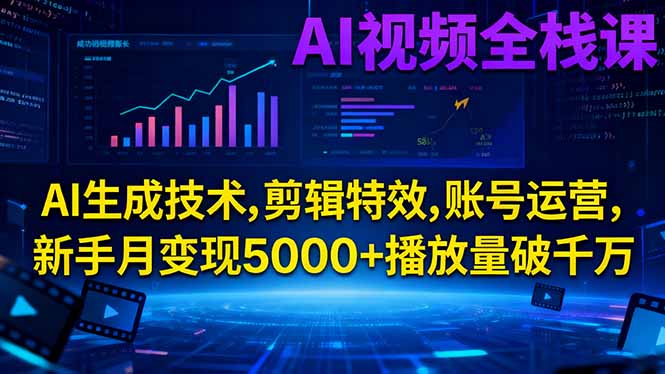 （16603期）AI视频全栈课:AI生成技术,剪辑特效,账号运营,新手月变现5000+播放量破千万-宇文网创