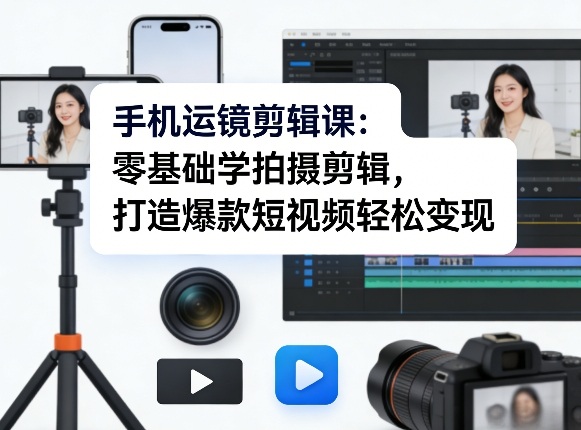 手机运镜剪辑课：零基础学拍摄剪辑，打造爆款短视频轻松变现-宇文网创