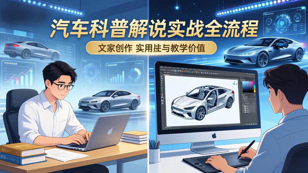 （17665期）抖音汽车科普解说实战：文案+动画+画面处理+去水印全流程，打造专业汽车科普视频-宇文网创
