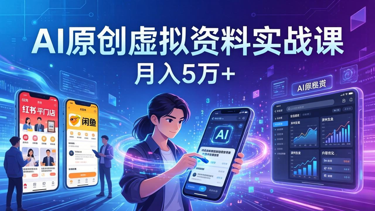 (17657期)AI原创虚拟资料实战课:2026新机会,小红书闲鱼开店,普通人用AI轻松变现,月入5万+-宇文网创