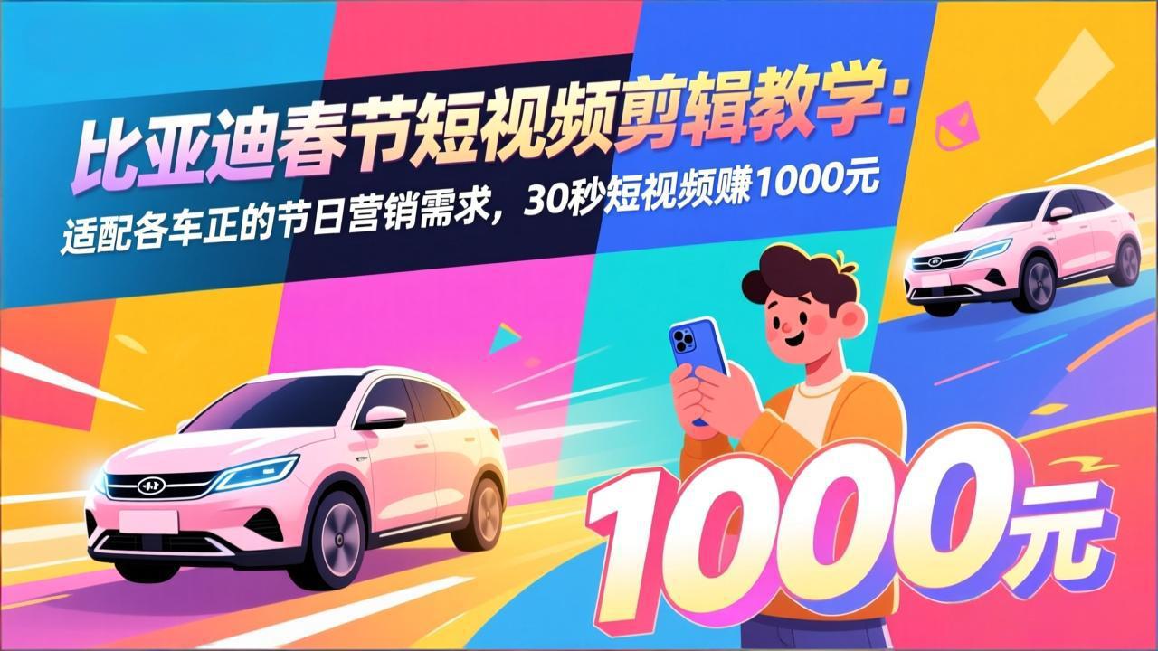 （17320期）比亚迪春节短视频剪辑教学：适配各车企的节日营销需求，30秒短视频赚1000元-宇文网创