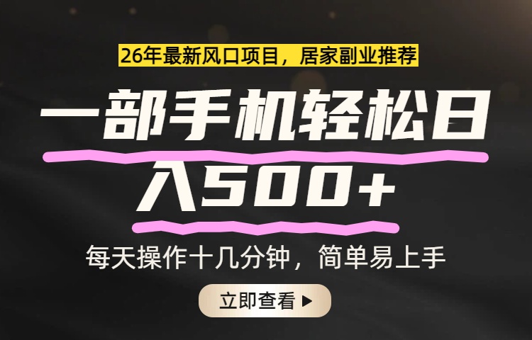 （17680期）26年居家副业首选，一部手机轻松日入500+，长期稳定可做-宇文网创