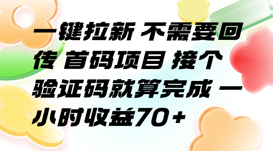 （15588期）一键拉新 不需要回传 首码项目 接个验证码就算完成 一小时收益70+-宇文网创