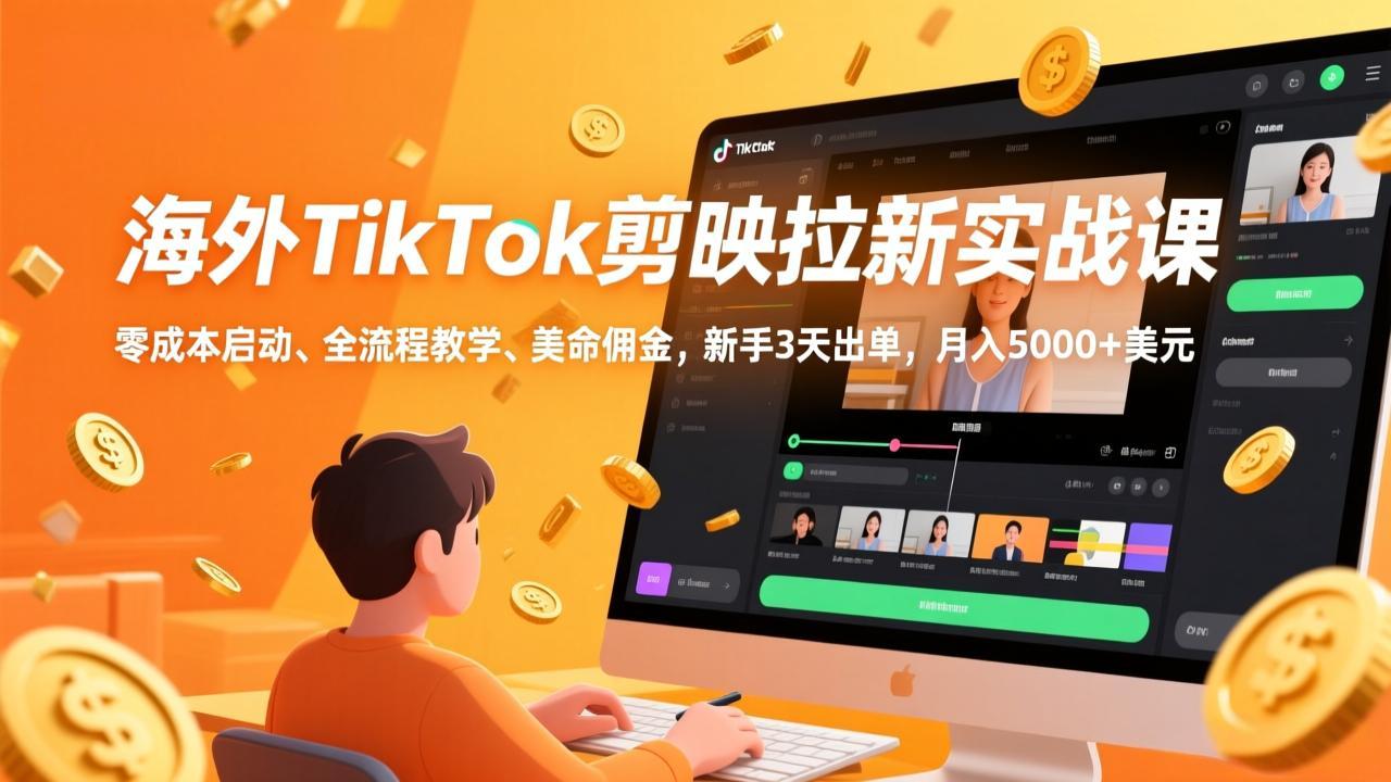 （17340期）海外TikTok剪映拉新实战课，零成本启动、全流程教学、美金佣金，新手3天出单，月入5000+美元-宇文网创