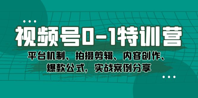 视频号0-1特训营：平台机制、拍摄剪辑、内容创作、爆款公式，实战案例分享-宇文网创