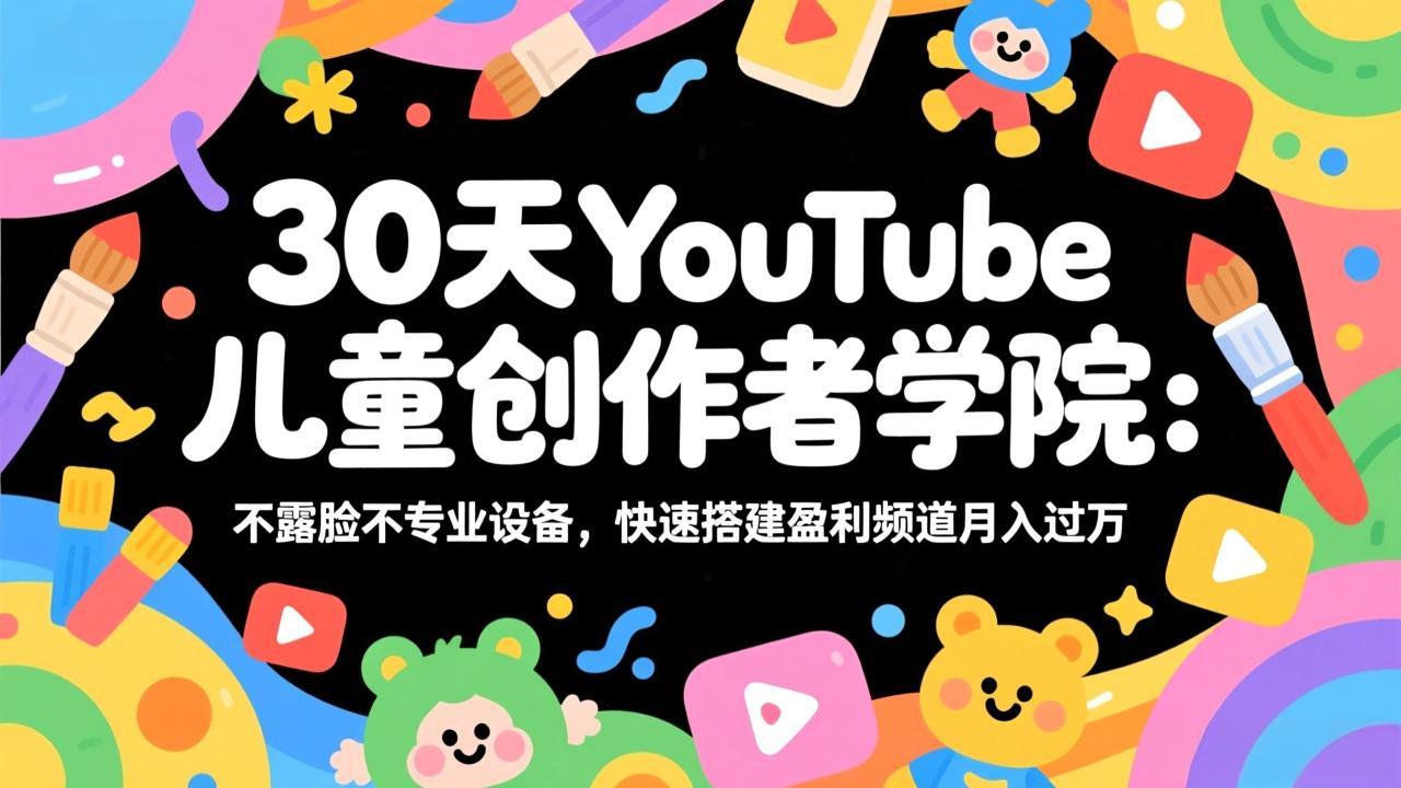（17554期）30天YouTube儿童创作者学院：不露脸不专业设备，快速搭建盈利频道月入过万-宇文网创