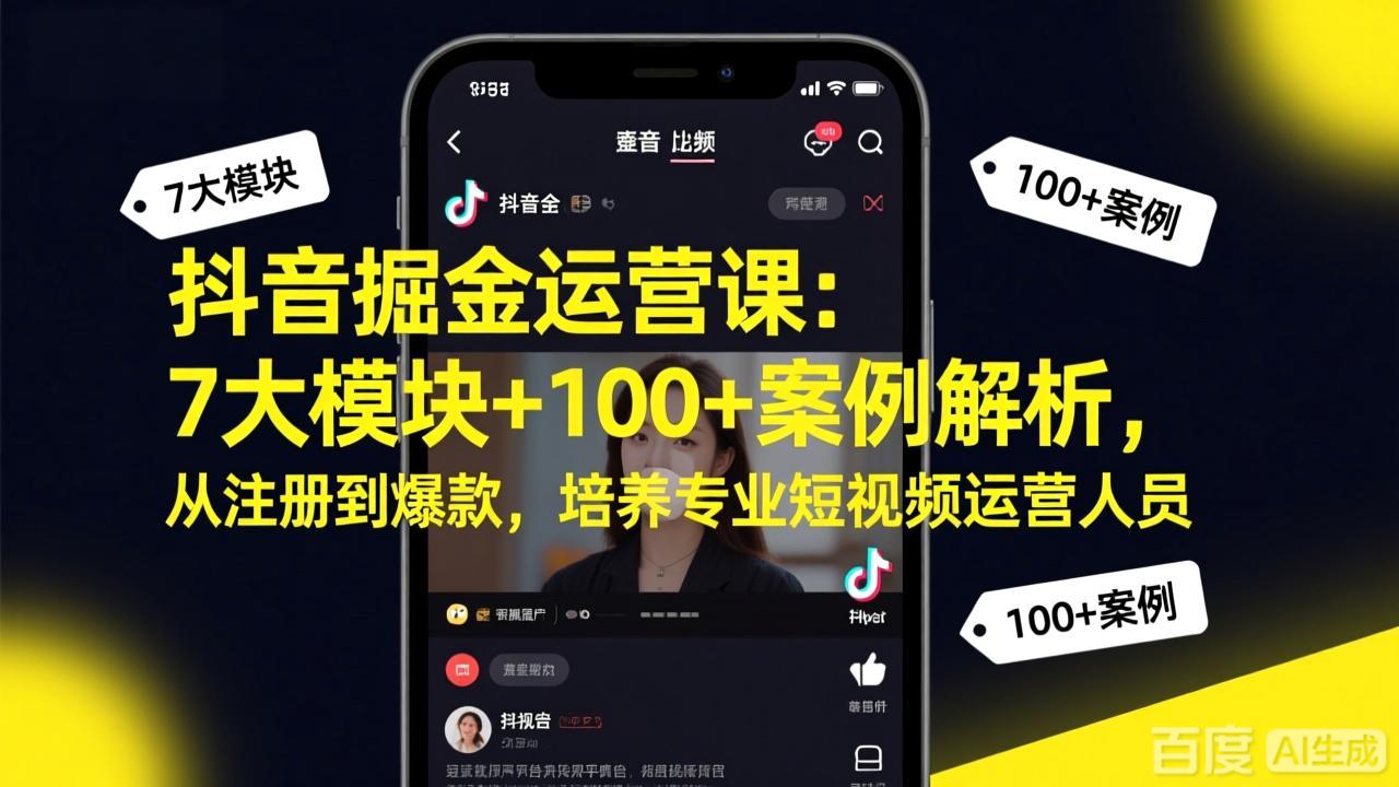 （17573期）抖音掘金运营课：7大模块+100+案例解析，从注册到爆款，培养专业短视频运营人员-宇文网创