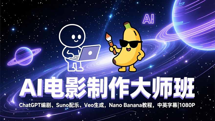 （17011期）AI电影制作大师班：ChatGPT编剧、Suno配乐、Veo生成，Nano Banana教程，中英字幕|1080P-宇文网创