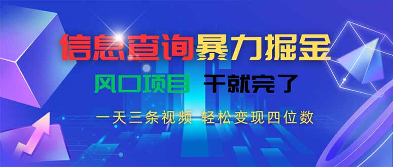 （15516期）信息查询暴力掘金，一天三条视频 轻松变现四位数，风口项目干就完了-宇文网创