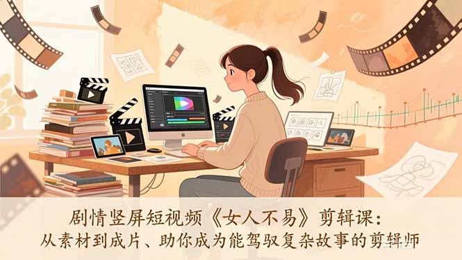 （17305期）剧情竖屏短视频《女人不易》剪辑课：从素材到成片、助你成为能驾驭复杂故事的剪辑师-宇文网创