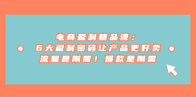 电商盈利精品课：6大盈利 密码让产品更好卖，流量是刚需！爆款是刚需-宇文网创