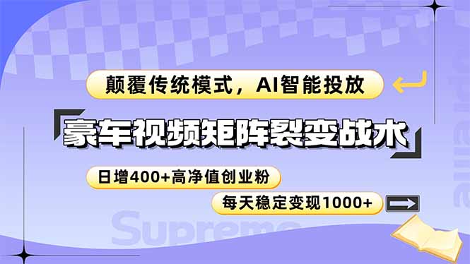 （14903期）豪车视频矩阵裂变战术，颠覆传统模式，AI智能投放，日增400+高净值创业...-宇文网创