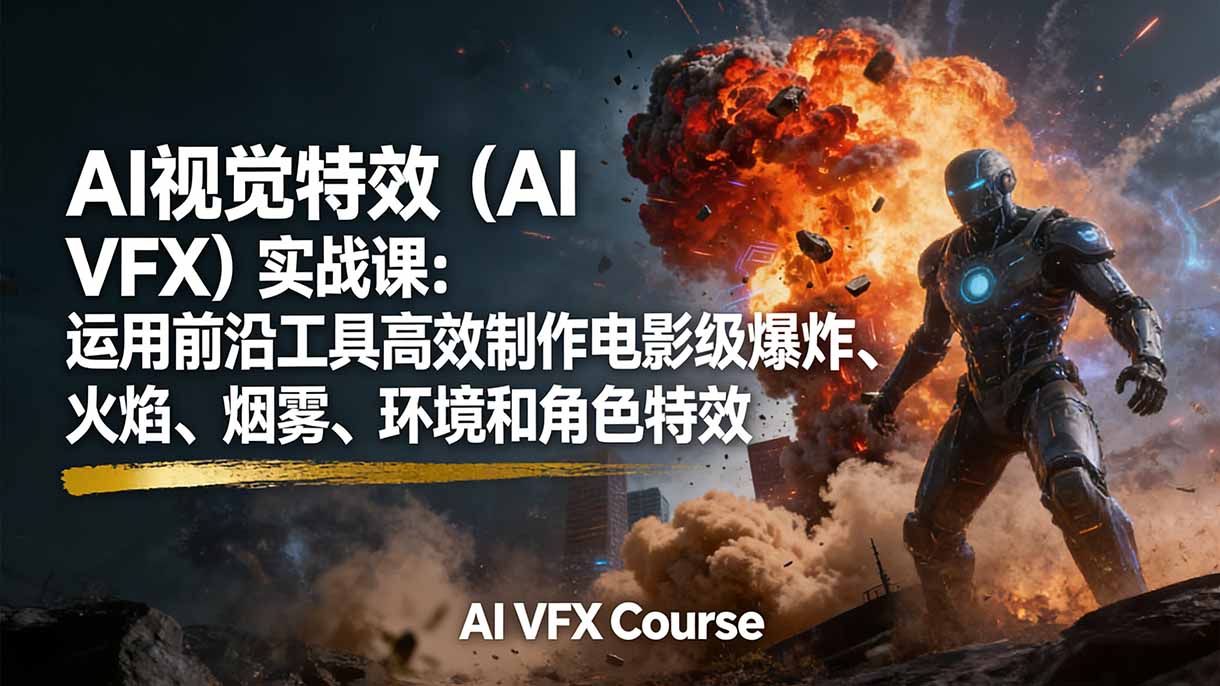 （17212期）AI视觉特效（AI VFX）实战课：运用前沿工具高效制作电影级爆炸、火焰、烟雾、环境和角色特效-宇文网创