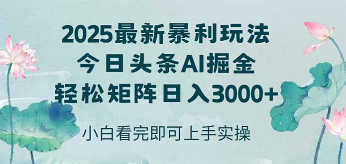 （14933期）今日头条2025年最新暴利玩法，思路简单，复制粘贴，轻松实现矩阵日入3000+-宇文网创