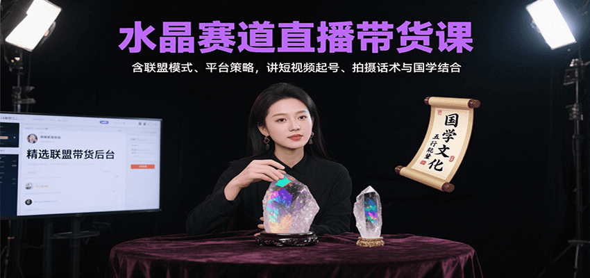 水晶赛道直播带货课：含联盟模式、平台策略，讲短视频起号、拍摄话术与国学结合-宇文网创