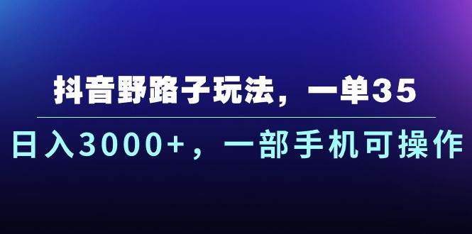 （10909期）抖音野路子玩法，一单35.日入3000+，一部手机可操作-宇文网创