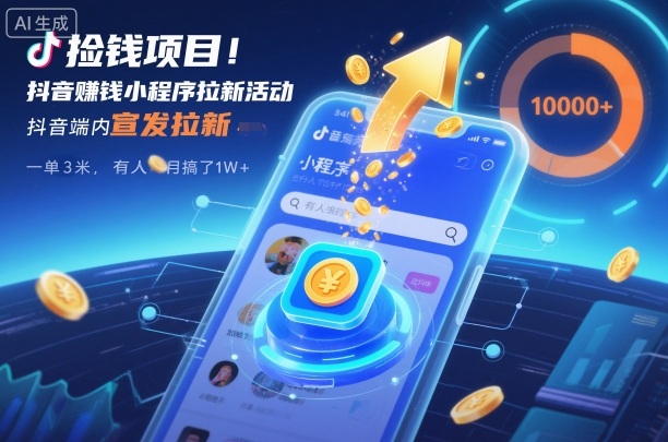 捡钱项目！抖音賺钱小程序拉新活动，抖音端内宣发拉新，一单3米，有人半个月搞了1W+-宇文网创