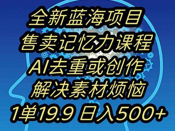 蓝海项目记忆力提升，AI去重，一单19.9日入500+【揭秘】-宇文网创