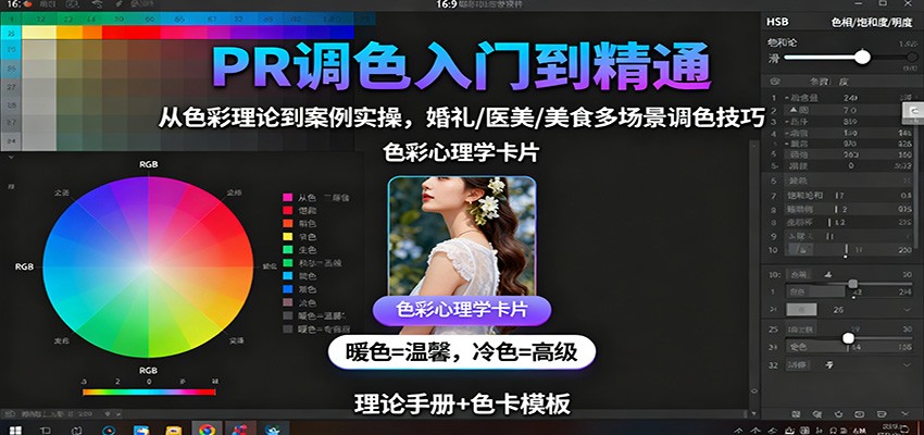 PR调色入门到精通:从色彩理论到案例实操,婚礼/医美/美食多场景调色技巧-宇文网创