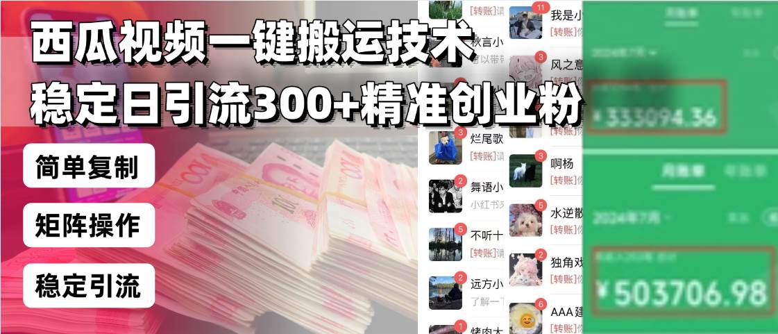（13961期）西瓜视频一键搬运技术，稳定日引流300+精准创业粉，简单可复制给团队，…-宇文网创