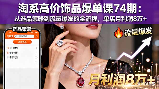（16351期）淘系高价饰品爆单课74期：从选品策略到流量爆发的全流程，单店月利润8万+-宇文网创