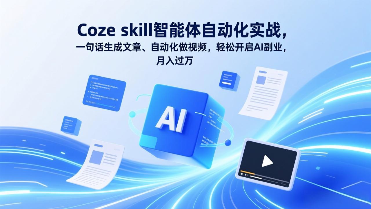 （17399期）Coze skill智能体自动化实战，一句话生成文章、自动化做视频，轻松开启AI副业，月入过万-宇文网创