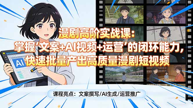 （17461期）漫剧高阶实战课：掌握“文案+AI视频+运营”的闭环能力，快速批量产出高质量漫剧短视频-宇文网创