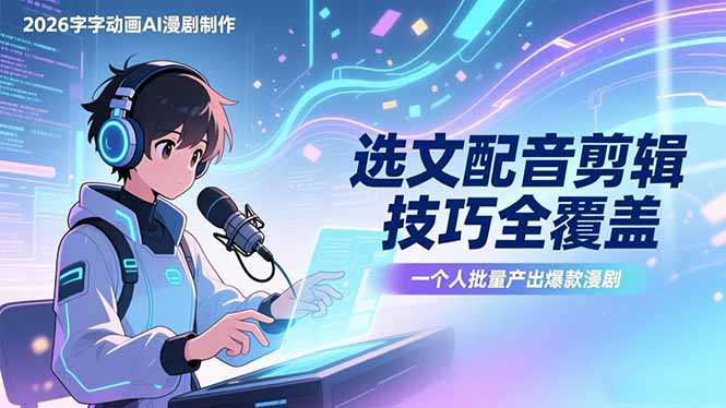 (17477期)2026字字动画AI漫剧制作-1期,选文配音剪辑技巧全覆盖,一个人就能批量产出爆款漫剧-宇文网创