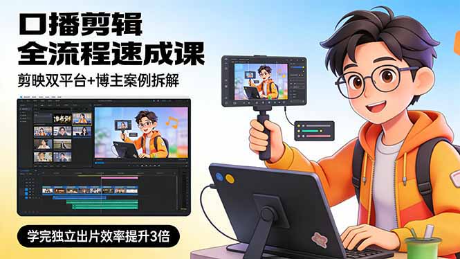 （17420期）口播剪辑全流程速成课，剪映双平台+博主案例拆解，学完独立出片效率提升3倍-宇文网创