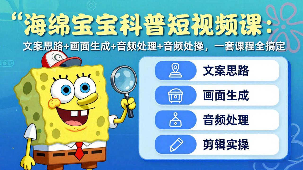 （17756期）海绵宝宝科普短视频课：文案思路+画面生成+音频处理+剪辑实操，一套课程全搞定-宇文网创