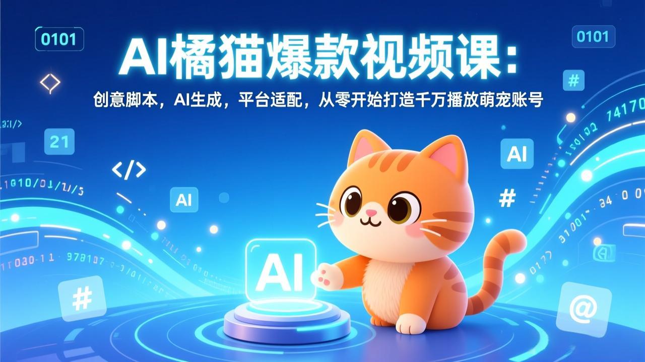 （17091期）AI橘猫爆款视频课：创意脚本，AI生成，平台适配，从零开始打造千万播放萌宠账号-宇文网创