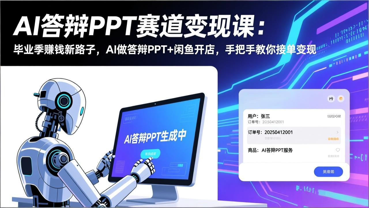（17546期）AI答辩PPT赛道变现课：毕业季赚钱新路子，AI做答辩PPT+闲鱼开店，手把手教你接单变现-宇文网创