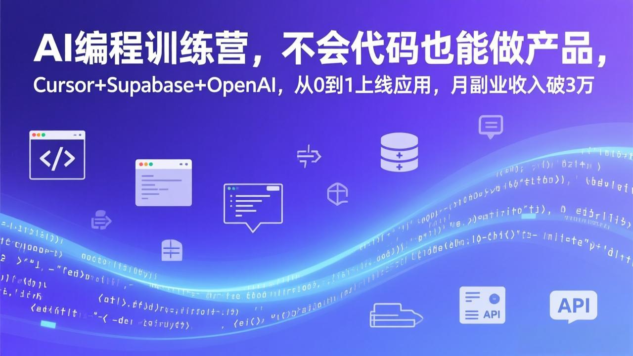 （17388期）AI编程训练营，不会代码也能做产品，Cursor+Supabase+OpenAI，从0到1上线应用，月副业收入破3万-宇文网创