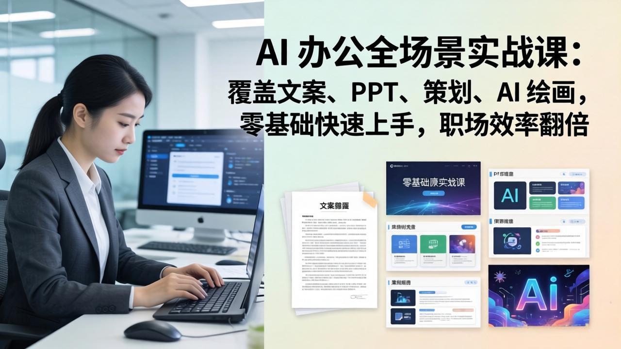 （17732期） AI 办公全场景实战课：覆盖文案、PPT、策划、AI 绘画，零基础快速上手，职场效率翻倍-宇文网创