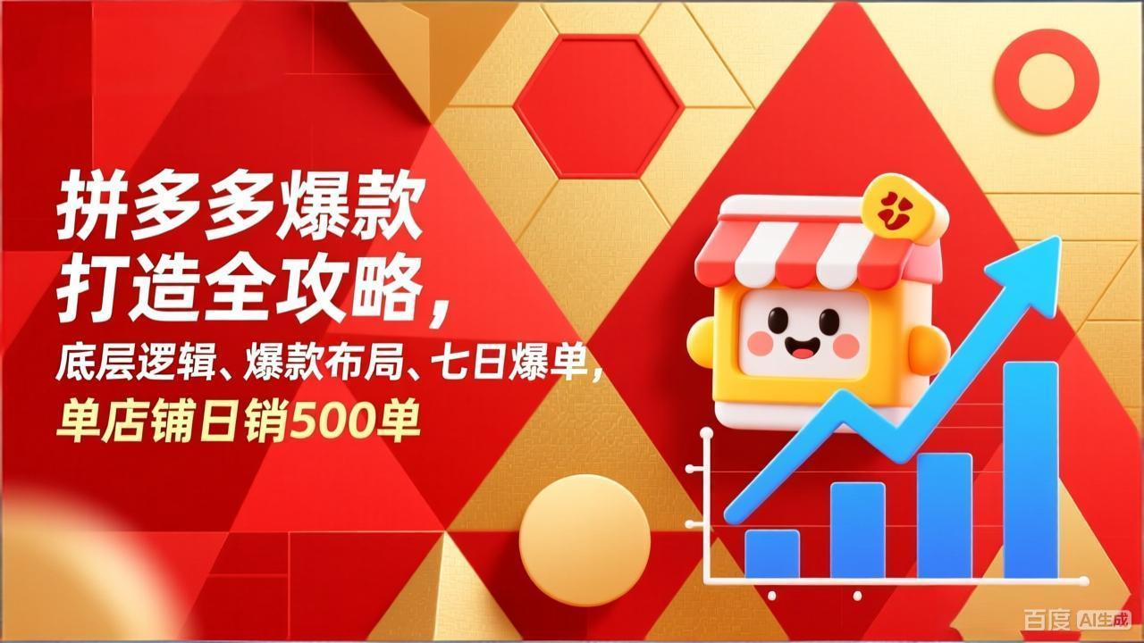 （17346期）拼多多爆款打造全攻略，底层逻辑、爆款布局、七日爆单，单店铺日销500单-宇文网创