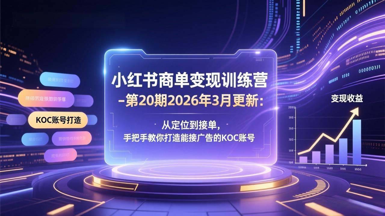 （17590期）小红书商单变现训练营-第20期26年3月更新：从定位到接单，手把手教你打造能接广告的KOC账号-宇文网创