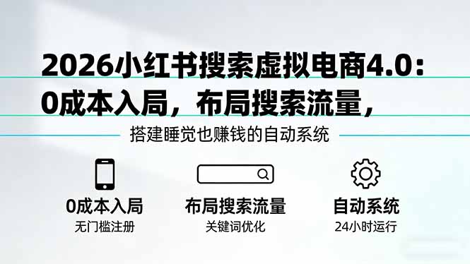 (17659期)2026小红书搜索虚拟电商4.0:0成本入局,布局搜索流量,搭建睡觉也赚钱的自动系统-宇文网创