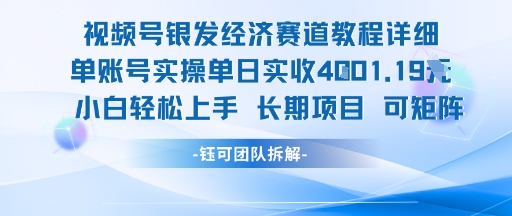 视频号银发经济赛道单账号实操单日实收1k+，小白轻松上手长期项目-宇文网创