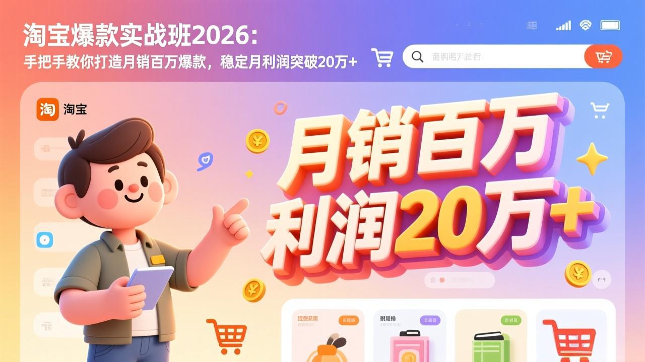 (17209期)淘宝爆款实战班2026:手把手教你打造月销百万爆款,稳定月利润突破20万+-宇文网创