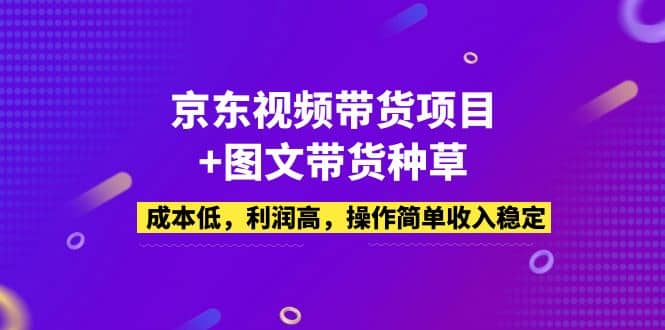京东视频带货项目+图文带货种草，成本低，利润高，操作简单收入稳定-宇文网创