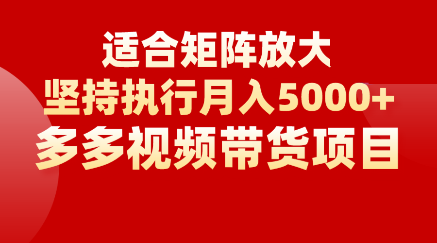 矩阵操作月入5000+，多多视频带货项目，适合新手，也适合老手放大-宇文网创