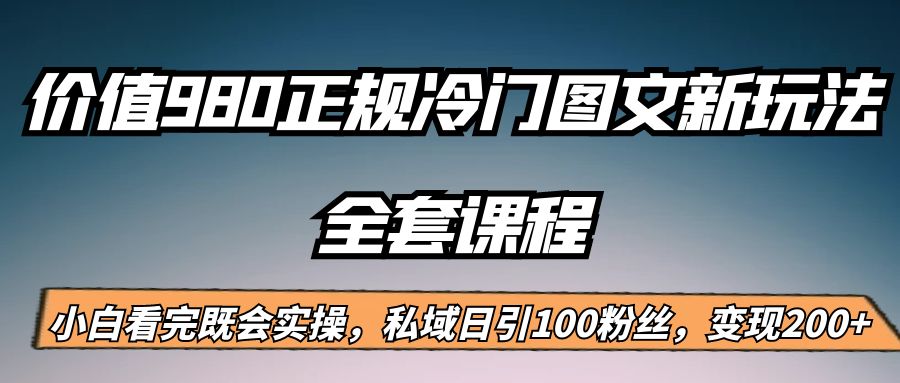 外面卖980的正规冷门图文新玩法，私域日引100粉丝，变现200+-宇文网创