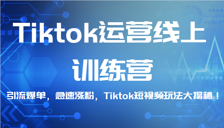 Tiktok运营线上训练营，引流爆单，急速涨粉，Tiktok短视频玩法大揭秘！-宇文网创