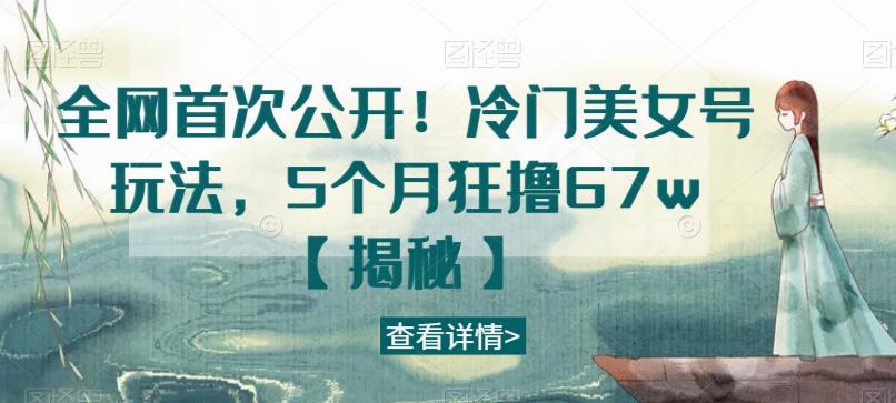 全网首次公开！冷门美女号玩法，5个月狂撸67w【揭秘】-宇文网创