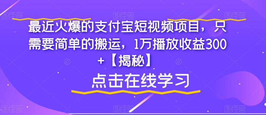 最近火爆的支付宝短视频项目，只需要简单的搬运，1万播放收益300+【揭秘】-宇文网创