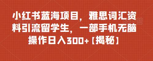 小红书蓝海项目，雅思词汇资料引流留学生，一部手机无脑操作日入300+【揭秘】-宇文网创